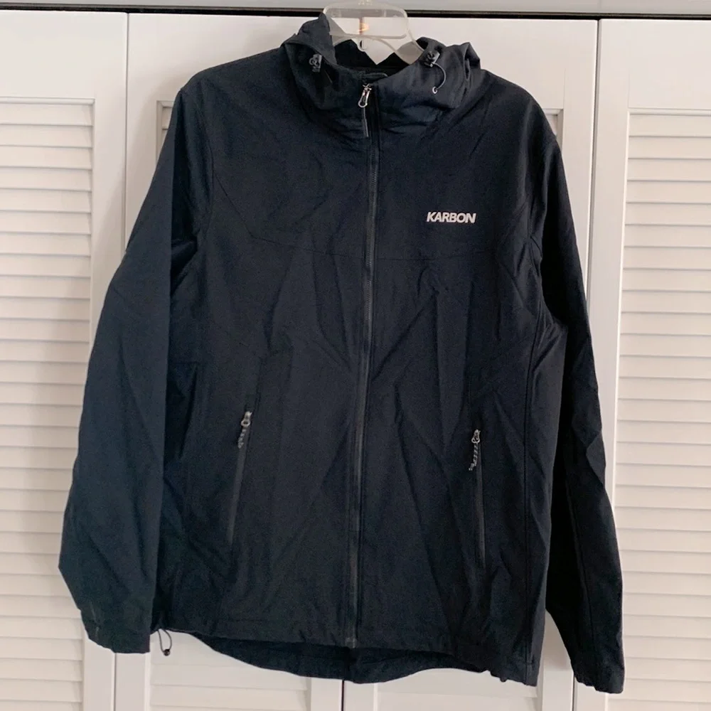 Karbon Men’s Performance Shell Jacket with Hood Black Lightweight Size Large
